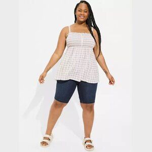 Torrid - Babydoll Challis Smocked Sleeveless Top in Daphne Plaid Dapple Grey​​​​